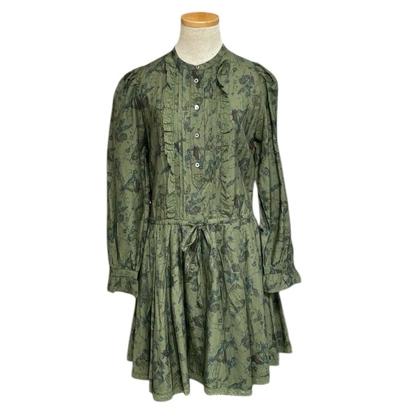 ZADIG & VOLTAIRE Dress Ranil Paris Long Sleeve Shirt Green Purple Ruffles Small - Picture 1 of 15